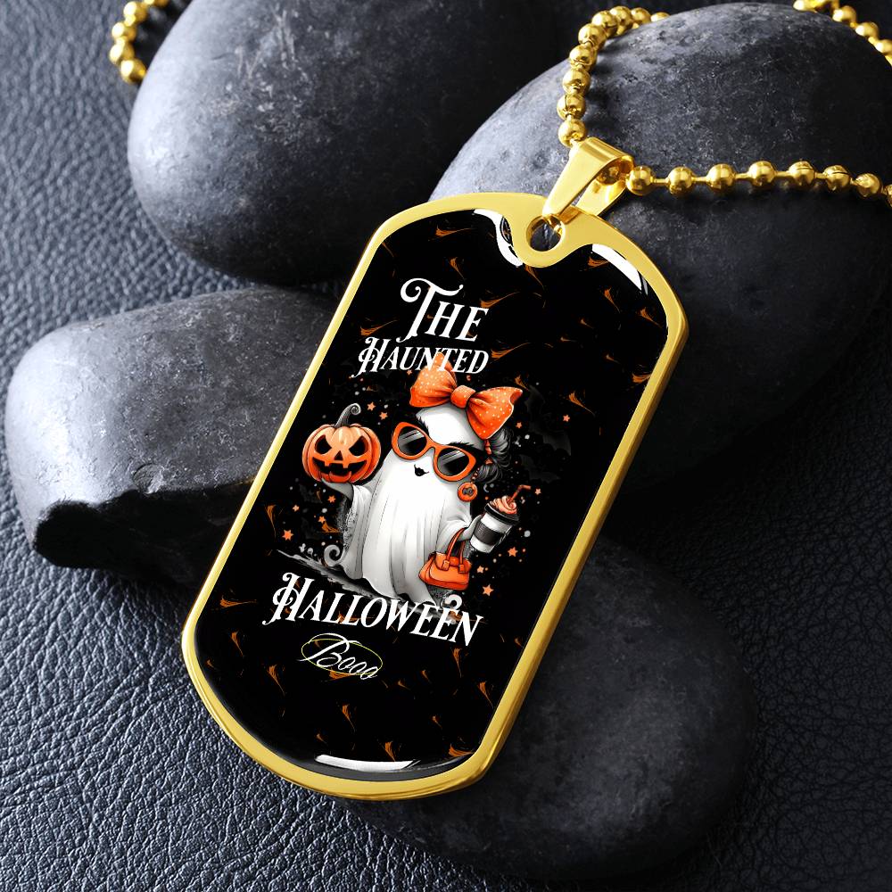 Cute ghost Haunted Halloween Dog Tag Necklace – Spooky Pumpkin and Skull Pendant, Perfect for Halloween, Halloween party, Happy Haunting!