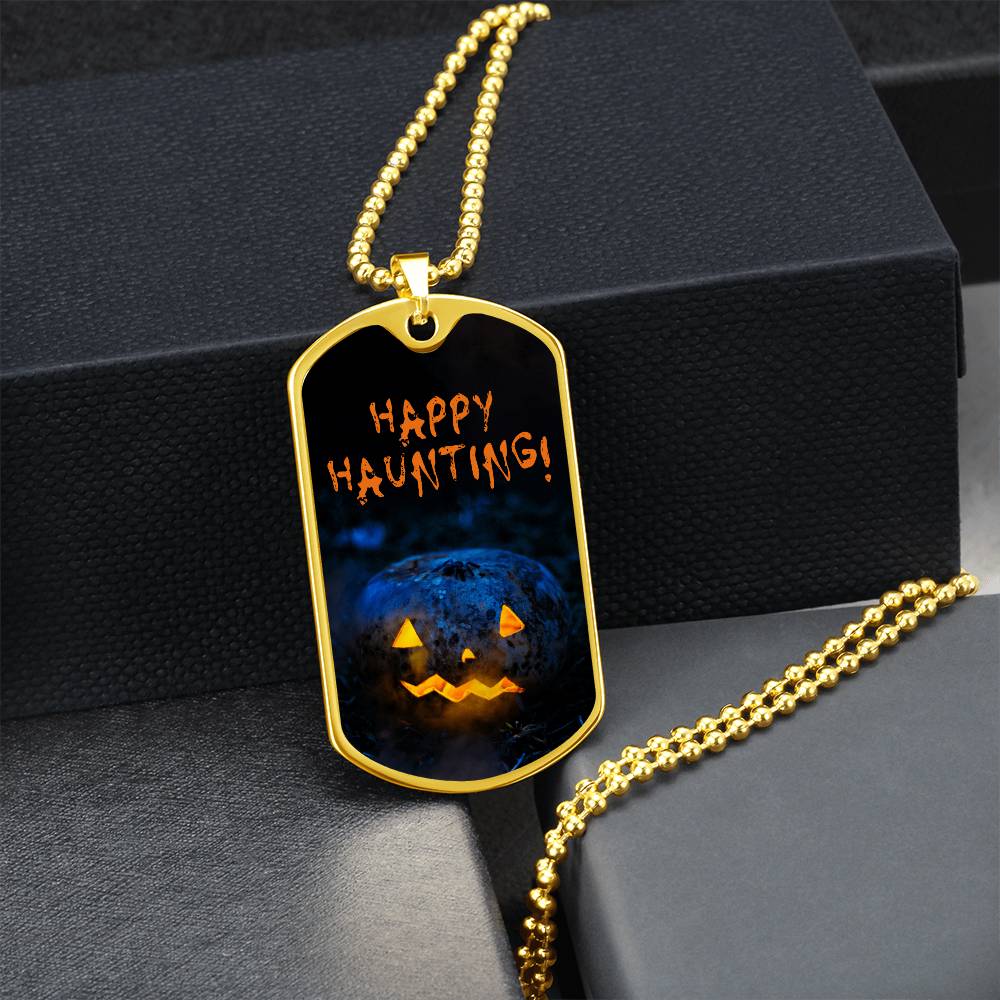 Happy Haunting! - Halloween Pendant Necklace, Spooky Holiday Jewelry, Fun Costume Accessory for All Ages