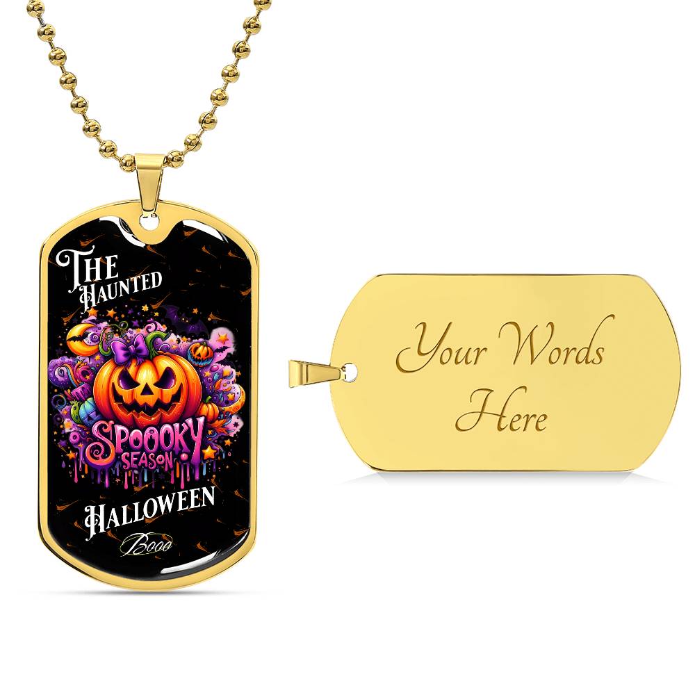 Haunted Halloween Dog Tag Necklace – Spooky Season Pumpkin Art, Perfect for Halloween, Halloween party, Happy Haunting!