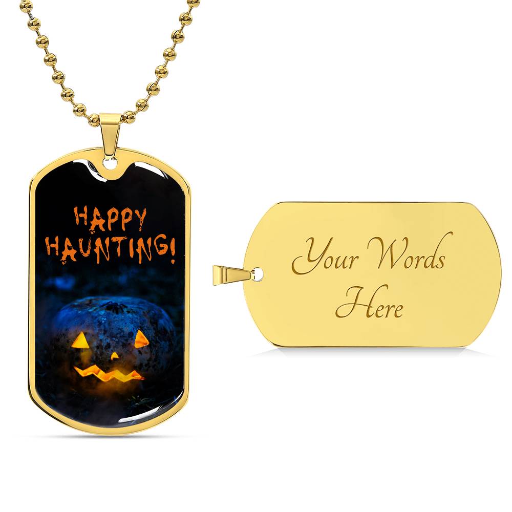 Happy Haunting! - Halloween Pendant Necklace, Spooky Holiday Jewelry, Fun Costume Accessory for All Ages