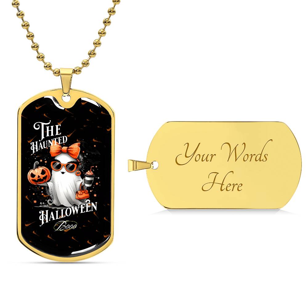 Cute ghost Haunted Halloween Dog Tag Necklace – Spooky Pumpkin and Skull Pendant, Perfect for Halloween, Halloween party, Happy Haunting!