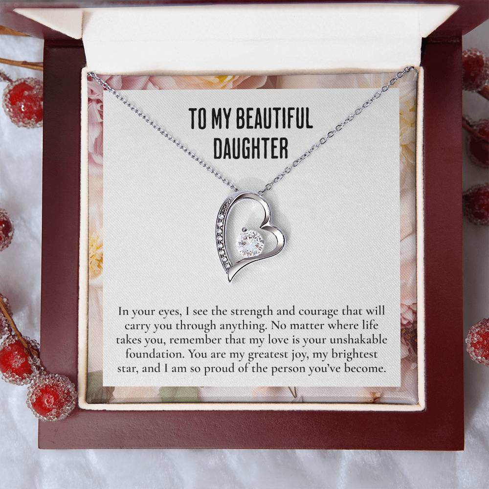 To My Beautiful Daughter Necklace – Elegant Heart Pendant, A Loving Gift for Daughters - Heartfelt Necklace for daughters from mom or dad.