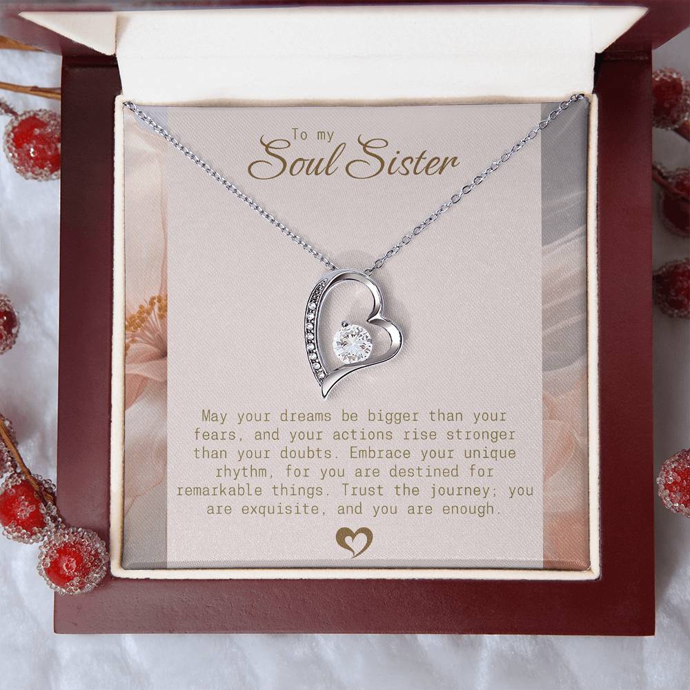 To My Soul Sister Heart Necklace – Inspirational Silver Pendant with Loving Message, Perfect Gift for Sisters, Ideal Birthday Gift,