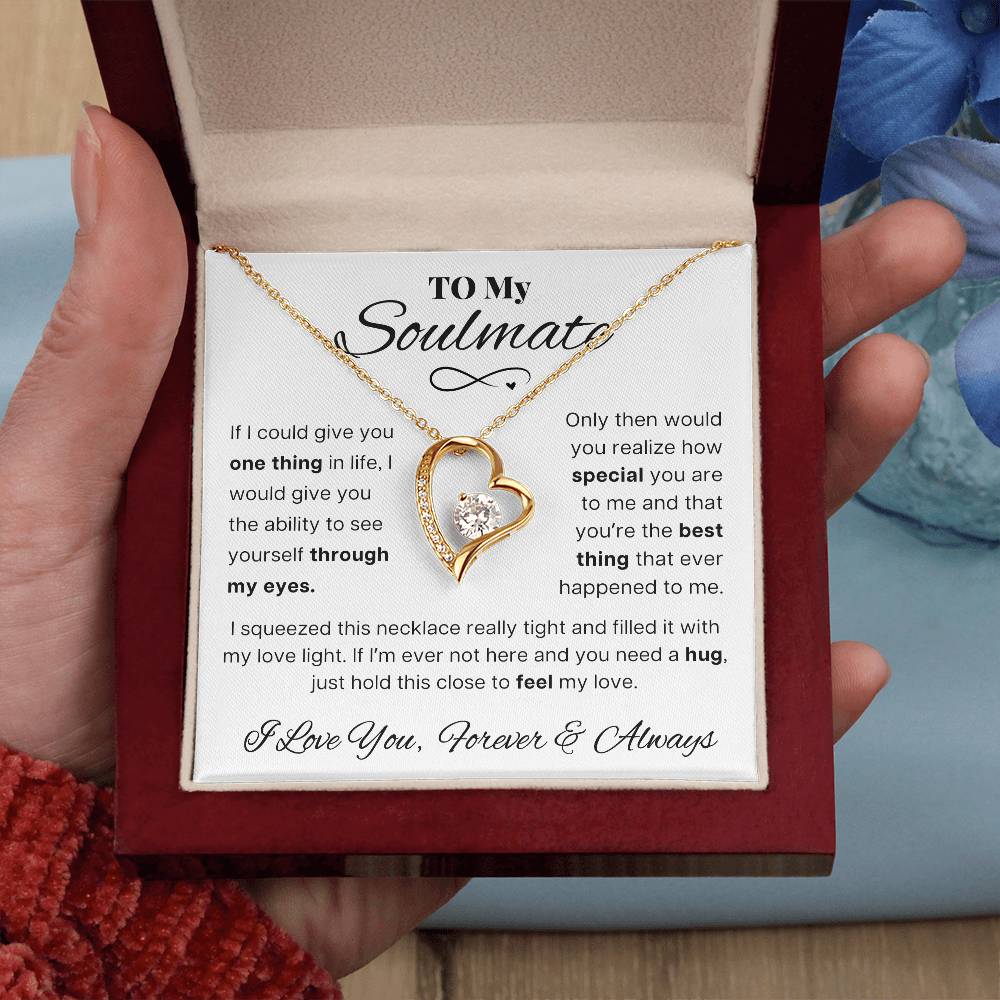 Soulmate Necklace Gift, Romantic Jewelry for Wife or Girlfriend, Love Pendant with Message Card, Forever Love Design, Gold-Plated Stainless Steel