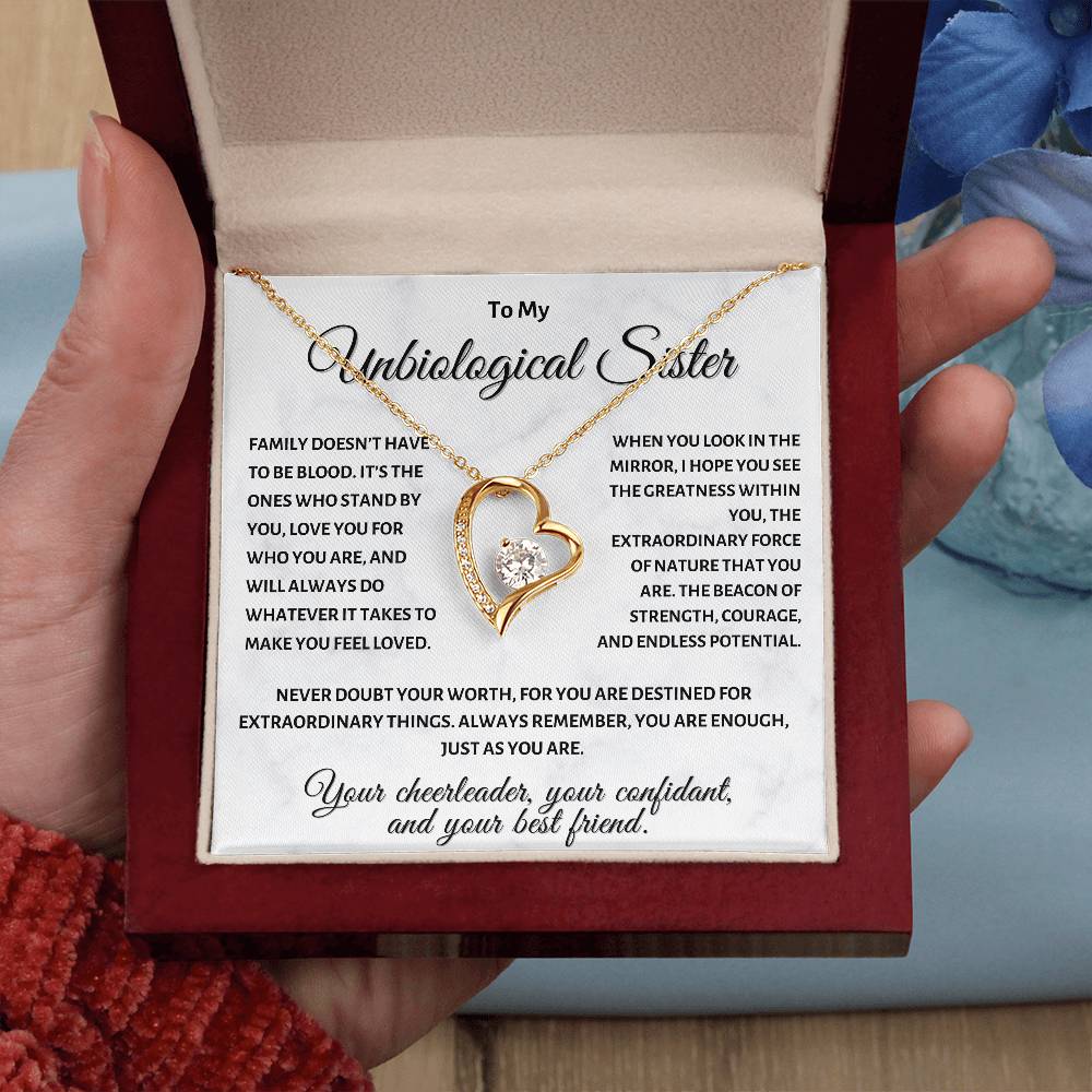 To My Unbiological Sister - Heart Necklace with Sentimental Message