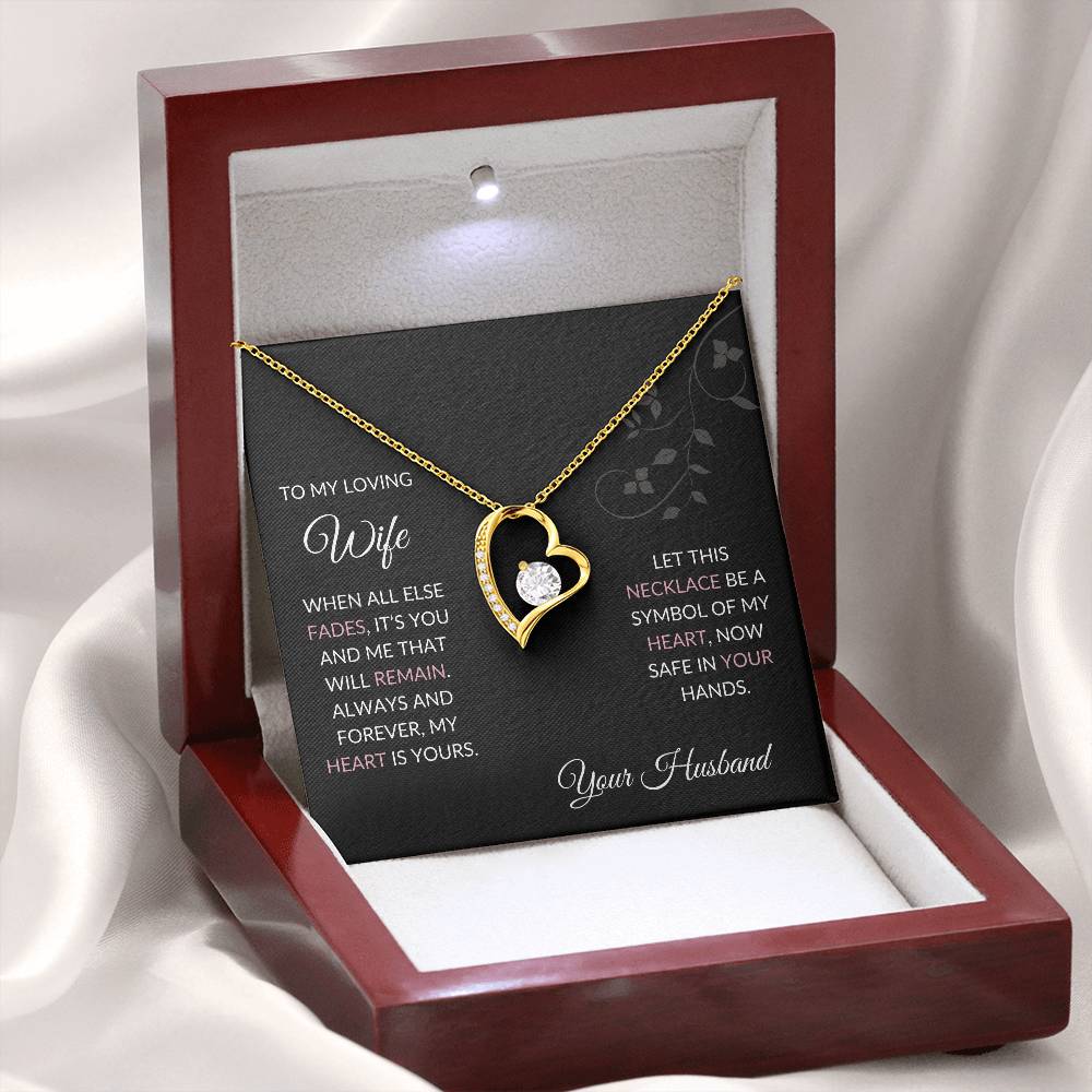 To My Loving Wife Necklace - Heart Pendant with Emotional Message, Anniversary Gift for Her, Romantic Jewelry for Wife, my heart is yours.