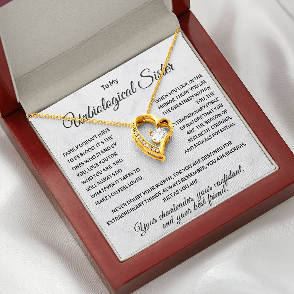 To My Unbiological Sister - Heart Necklace with Sentimental Message