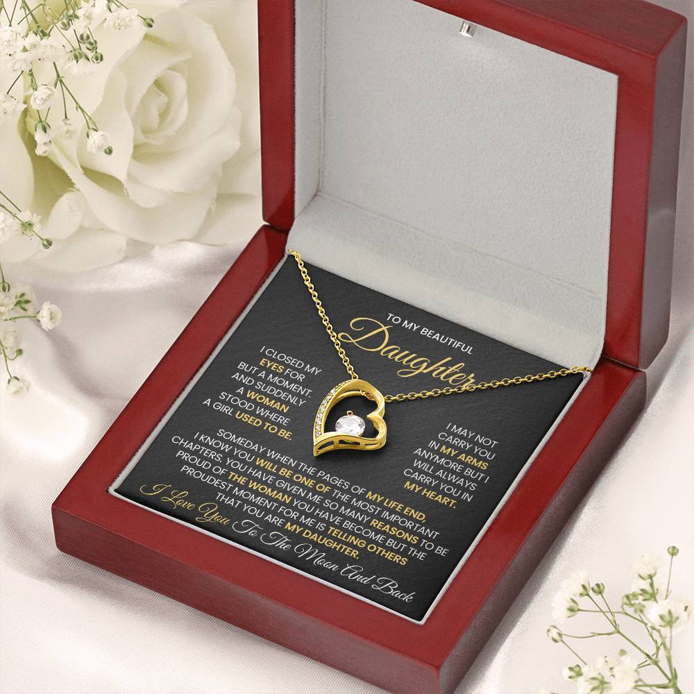 Gift for Daughter From Dad, Necklace for Daughter Birthday, Daughter Keepsake Jewelry, Message Card and Gift Box, Cubic Zirconia, Stainless Steel