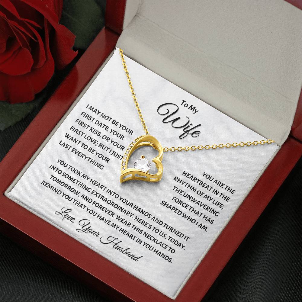 To My Wife Necklace - Elegant Heart Pendant with Sentimental Message, Perfect Anniversary or Valentine's Day Gift