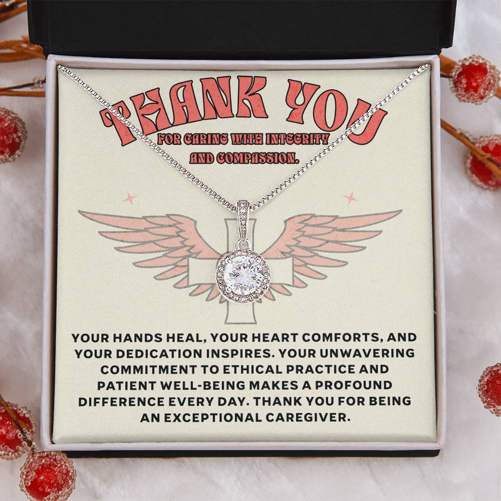 Thank You Caregiver Necklace - Elegant Pendant with Heartfelt Message