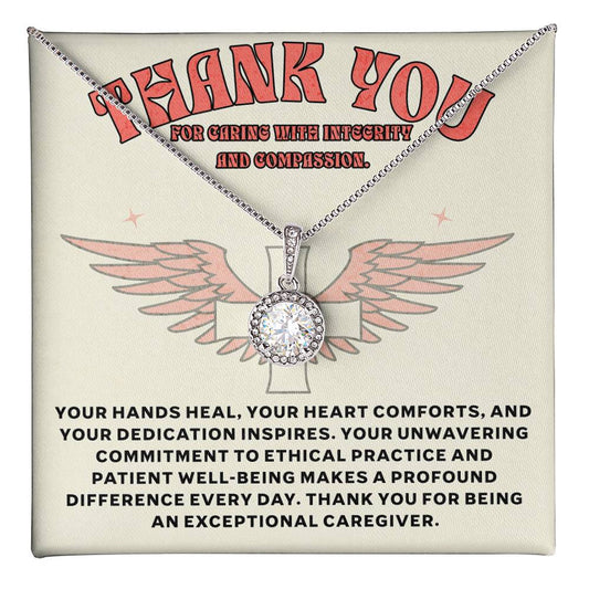 Thank You Caregiver Necklace - Elegant Pendant with Heartfelt Message