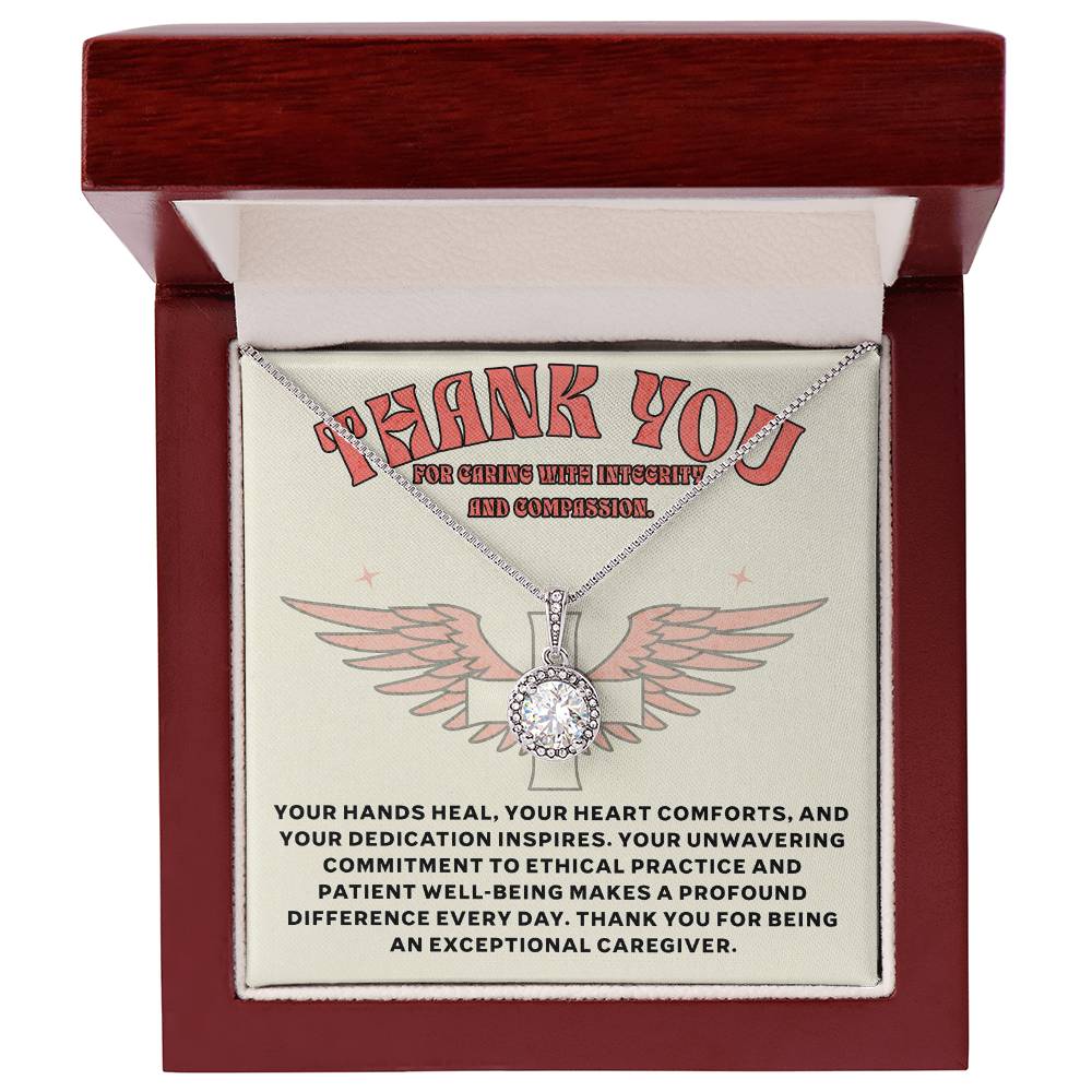 Thank You Caregiver Necklace - Elegant Pendant with Heartfelt Message