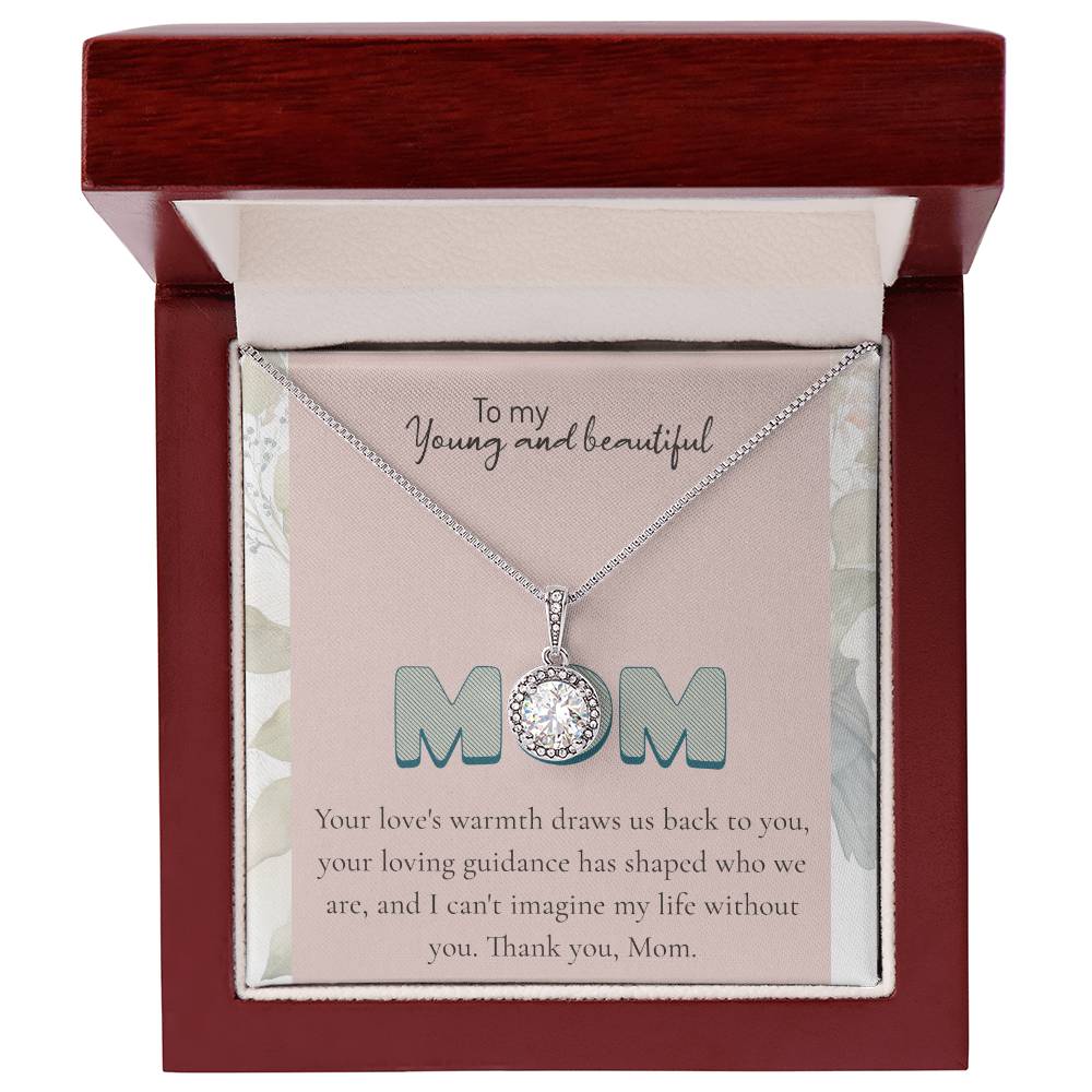 To My Young and beautiful Mom Necklace – Elegant Silver Pendant with Loving Message, Ideal Mother Gift, Gift for Mom | Mom Jewelry, charm.