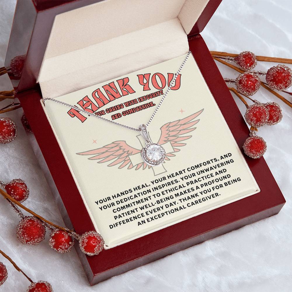 Thank You Caregiver Necklace - Elegant Pendant with Heartfelt Message