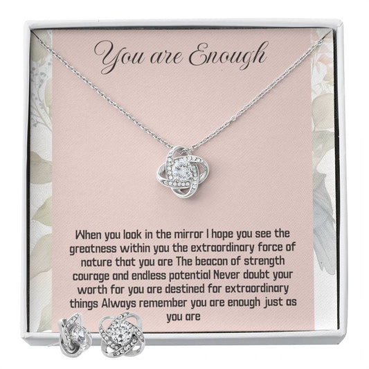 You Are Enough  - Jewelry Set- Empowerment Necklace, Inspirational Silver Pendant, Positive Affirmation Jewelry, Motivational Gift for Her, love token