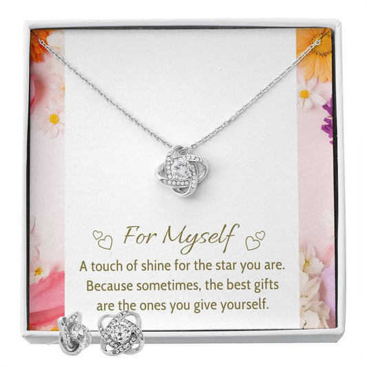 Gift For Myself Necklace & Earrings – Elegant Silver Knot Pendant - Gift for Yourself