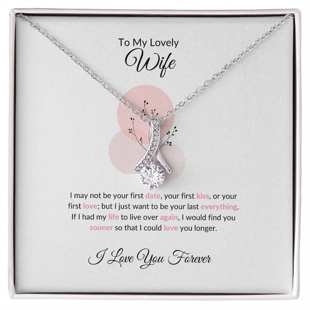 Romantic Gift for Wife Necklace, Wife Birthday Gift, Anniversary Gift from Husband, Curved Pendant with Message Card, Stainless Steel & Cubic Zirconia, Premium Gift Box Included