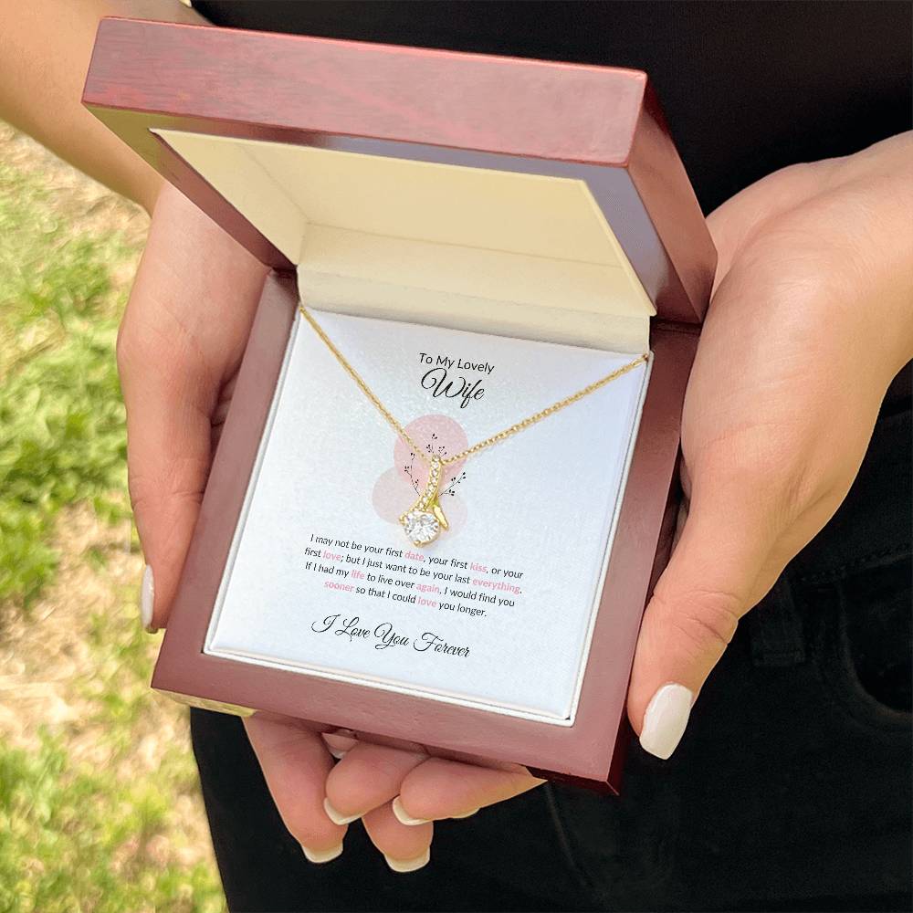 Romantic Gift for Wife Necklace, Wife Birthday Gift, Anniversary Gift from Husband, Curved Pendant with Message Card, Stainless Steel & Cubic Zirconia, Premium Gift Box Included