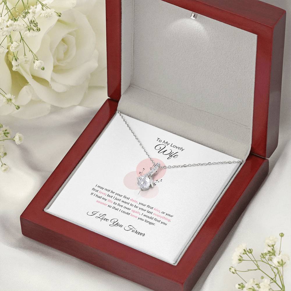 Romantic Gift for Wife Necklace, Wife Birthday Gift, Anniversary Gift from Husband, Curved Pendant with Message Card, Stainless Steel & Cubic Zirconia, Premium Gift Box Included