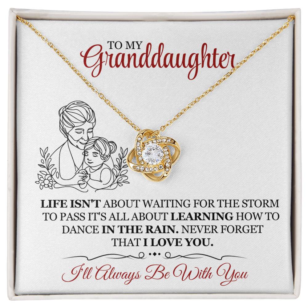 Granddaughter Necklace Gift, Inspirational Jewelry with Message Card, Love Knot Pendant for Granddaughter, Birthday or Graduation Gift, Gold-Plated Stainless Steel