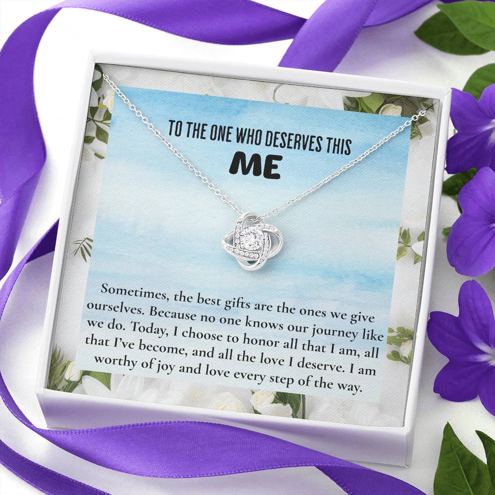 Me Necklace a Gift For Myself Necklace – Elegant Silver Knot Pendant, A Symbol of Self-Love and Joy, Atom Necklace, Joy and love you deserve