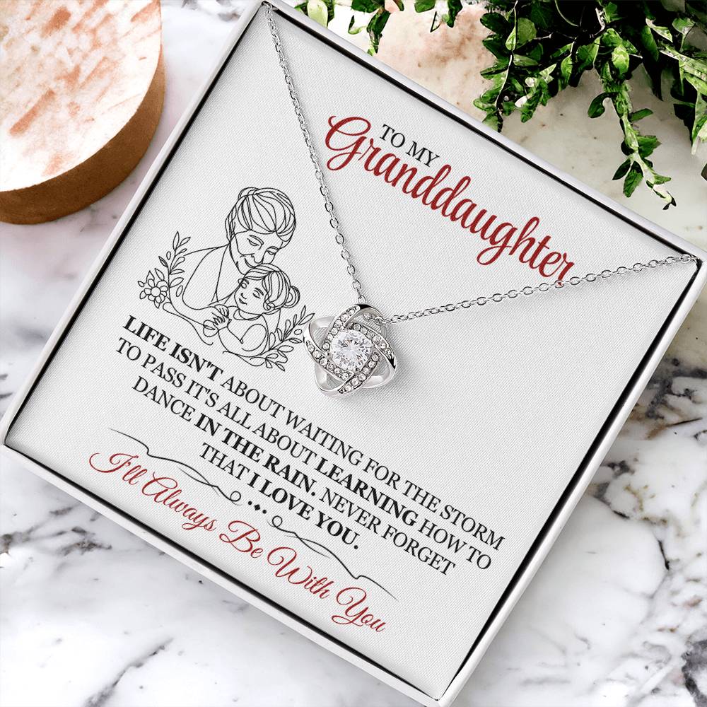 Granddaughter Necklace Gift, Inspirational Jewelry with Message Card, Love Knot Pendant for Granddaughter, Birthday or Graduation Gift, Gold-Plated Stainless Steel