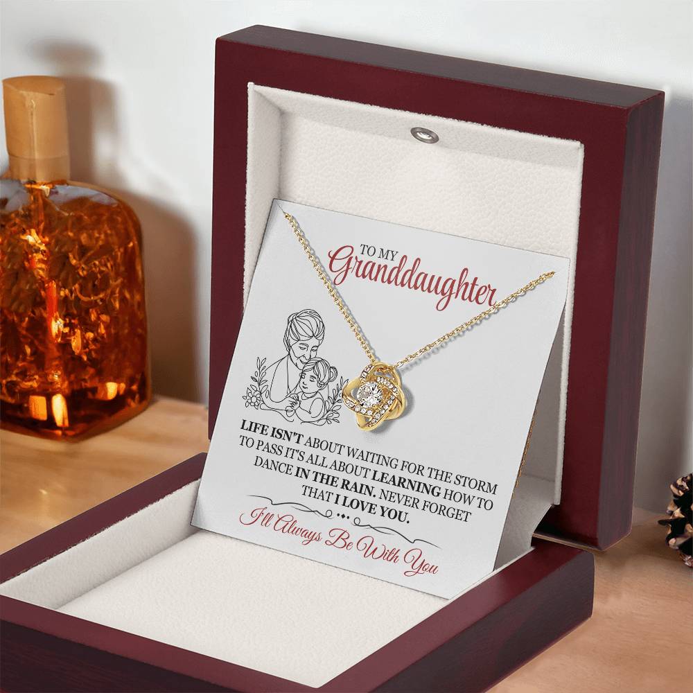 Granddaughter Necklace Gift, Inspirational Jewelry with Message Card, Love Knot Pendant for Granddaughter, Birthday or Graduation Gift, Gold-Plated Stainless Steel