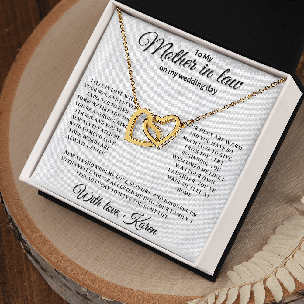 Personalized Mother In Law Necklace, Birthday Gift for Mom In Law, Custom Mother In Law Wedding Gift - Interlocking Heart