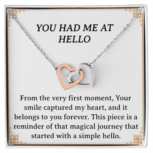 You Had Me at Hello - Interlocking Hearts Necklace with CZ Crystals