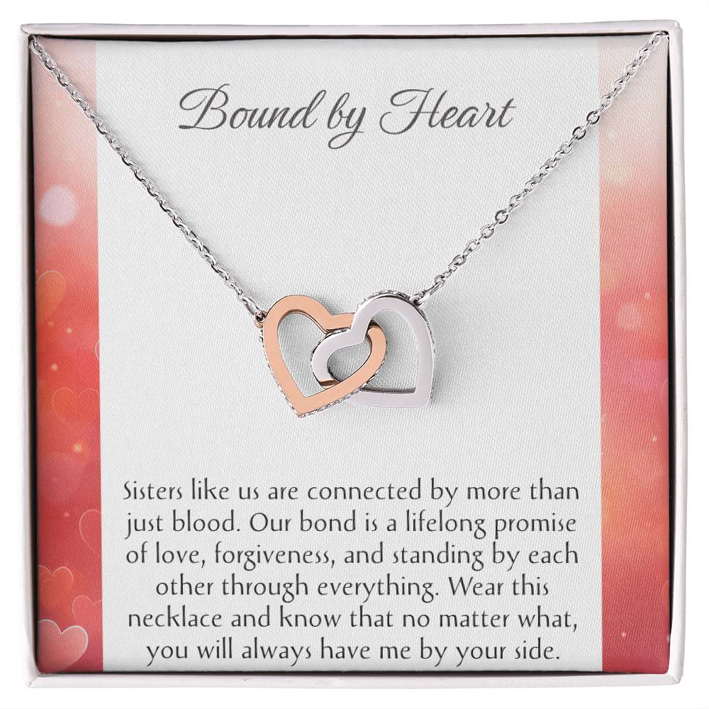 Sisterly Love Necklace Set: Rose Gold and Silver Hearts Birthday Celebration - Unique Jewelry Gift for Sister - Interlocking Hearts Pendant.