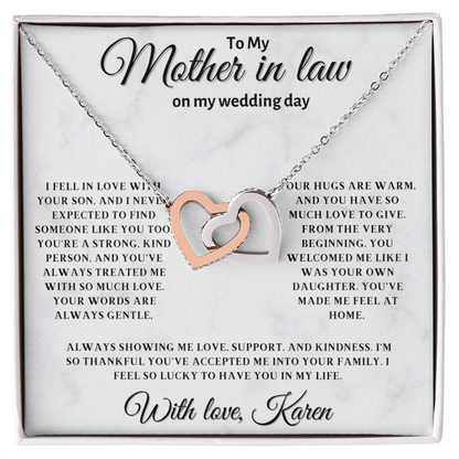 Personalized Mother In Law Necklace, Birthday Gift for Mom In Law, Custom Mother In Law Wedding Gift - Interlocking Heart
