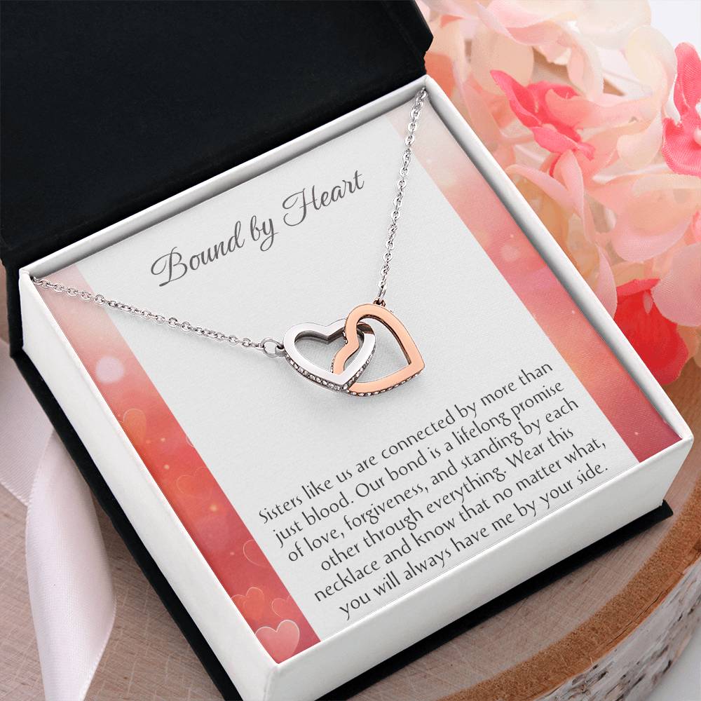 Sisterly Love Necklace Set: Rose Gold and Silver Hearts Birthday Celebration - Unique Jewelry Gift for Sister - Interlocking Hearts Pendant.