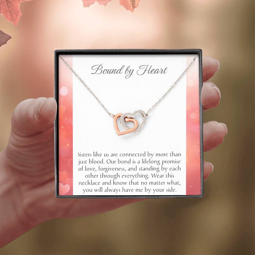 Sisterly Love Necklace Set: Rose Gold and Silver Hearts Birthday Celebration - Unique Jewelry Gift for Sister - Interlocking Hearts Pendant.