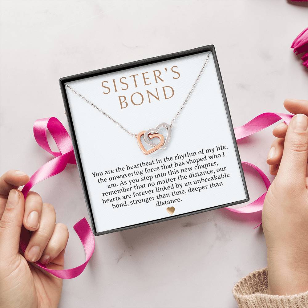 Sister's Bond Necklace - Two hearts - Rose gold & Silver