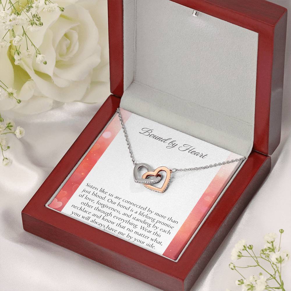 Sisterly Love Necklace Set: Rose Gold and Silver Hearts Birthday Celebration - Unique Jewelry Gift for Sister - Interlocking Hearts Pendant.