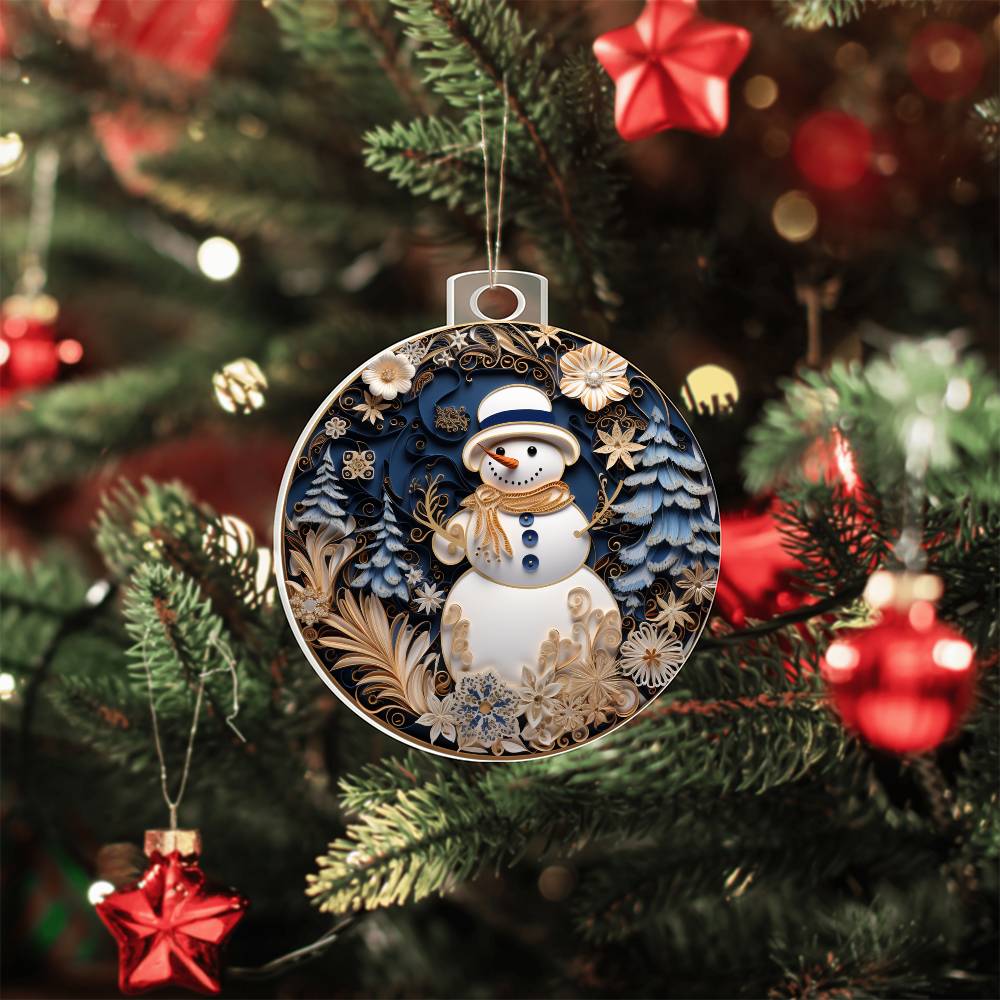 Whimsical Snowman Ornament - Christmas Tree Decoration