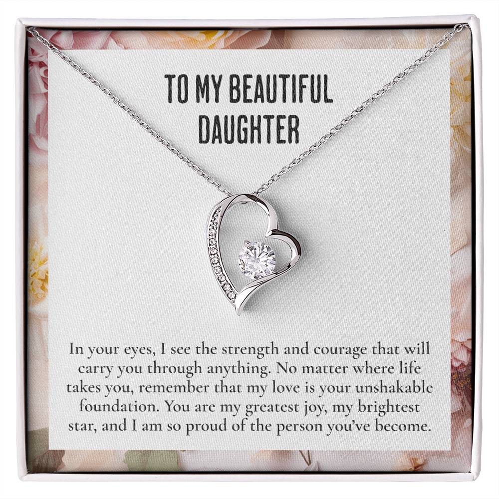 To My Beautiful Daughter Necklace – Elegant Heart Pendant, A Loving Gift for Daughters - Heartfelt Necklace for daughters from mom or dad.