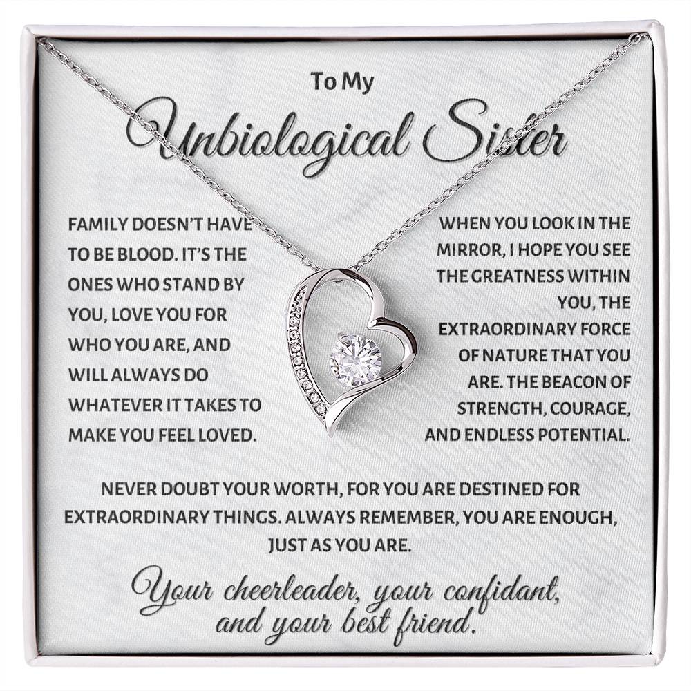 To My Unbiological Sister - Heart Necklace with Sentimental Message