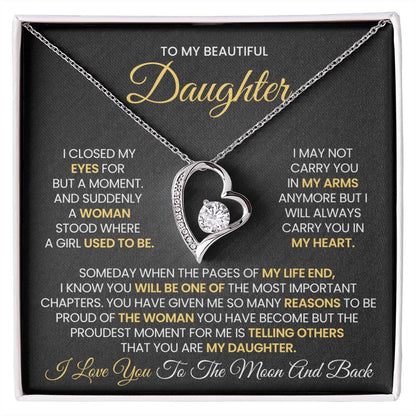 Gift for Daughter From Dad, Necklace for Daughter Birthday, Daughter Keepsake Jewelry, Message Card and Gift Box, Cubic Zirconia, Stainless Steel