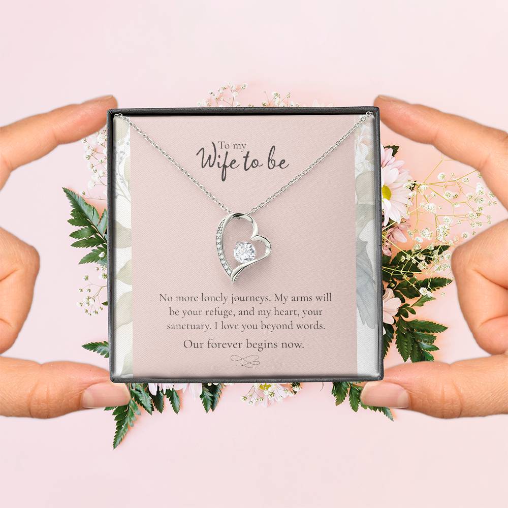 To My Wife to Be - Heart Pendant Necklace, Romantic Engagement Gift, Promise Jewelry for Her