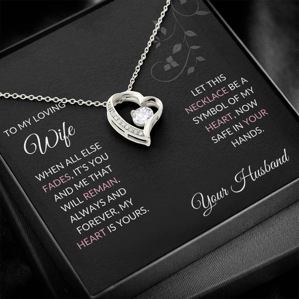 To My Loving Wife Necklace - Heart Pendant with Emotional Message, Anniversary Gift for Her, Romantic Jewelry for Wife, my heart is yours.