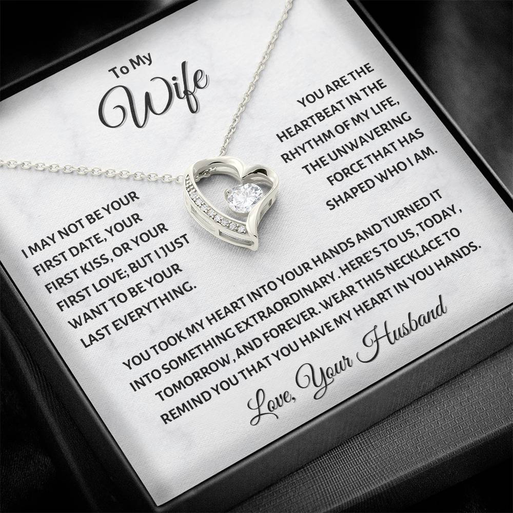 To My Wife Necklace - Elegant Heart Pendant with Sentimental Message, Perfect Anniversary or Valentine's Day Gift