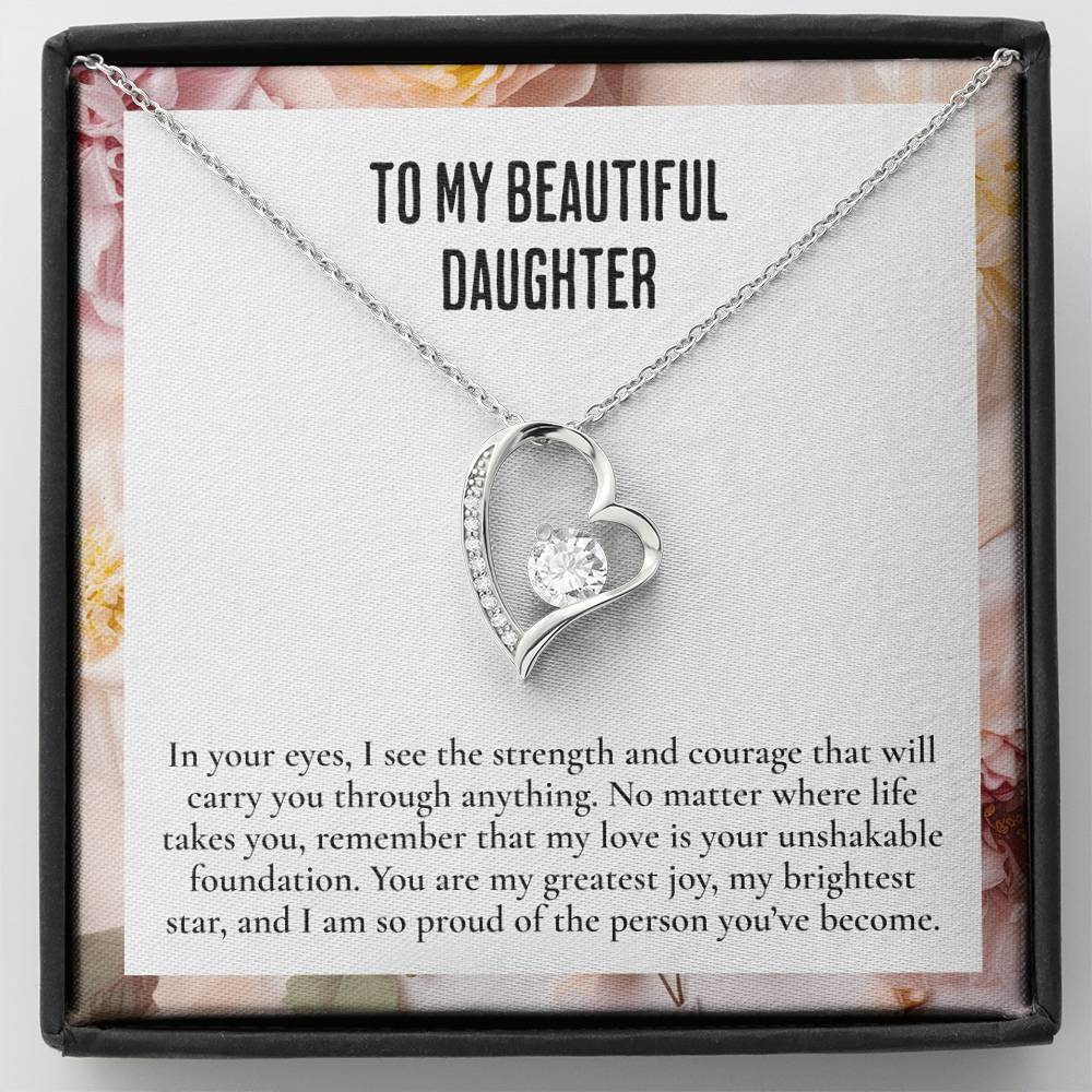 To My Beautiful Daughter Necklace – Elegant Heart Pendant, A Loving Gift for Daughters - Heartfelt Necklace for daughters from mom or dad.