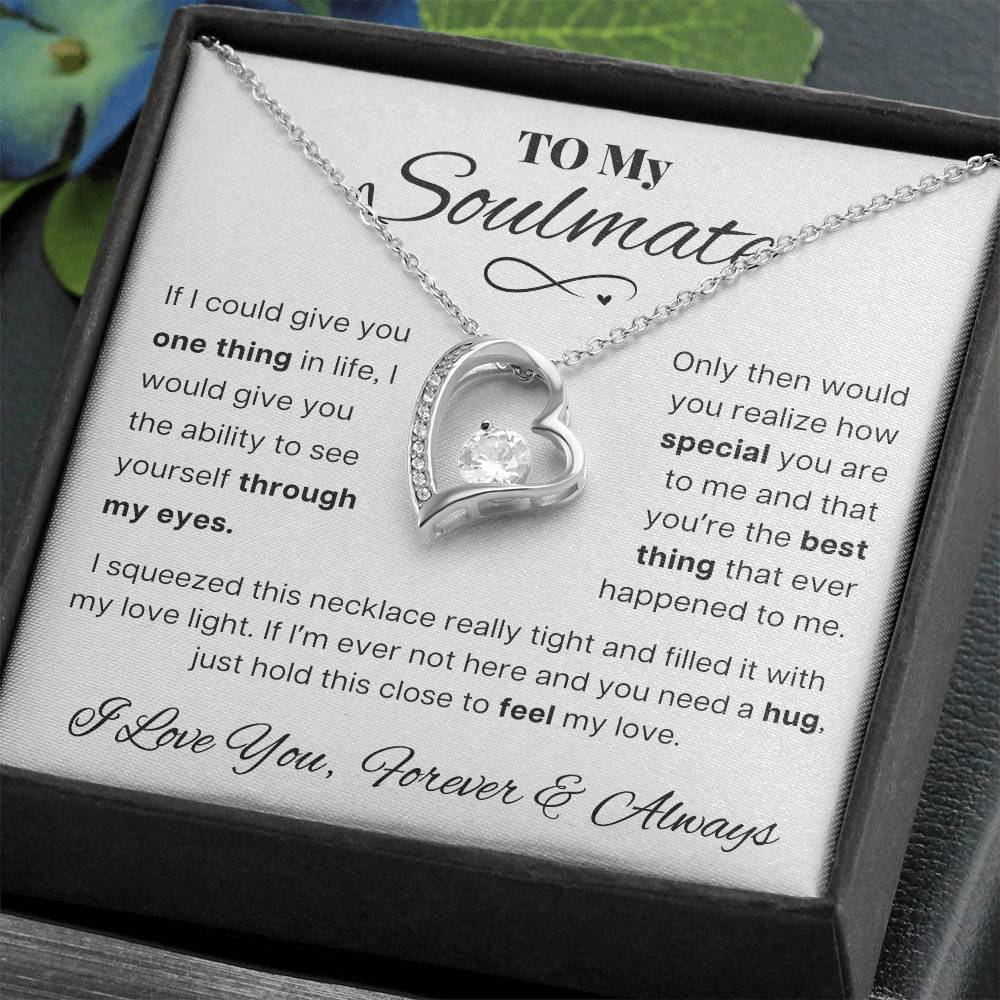 Soulmate Necklace Gift, Romantic Jewelry for Wife or Girlfriend, Love Pendant with Message Card, Forever Love Design, Gold-Plated Stainless Steel