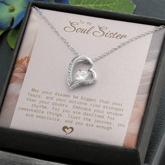 To My Soul Sister Heart Necklace – Inspirational Silver Pendant with Loving Message, Perfect Gift for Sisters, Ideal Birthday Gift,