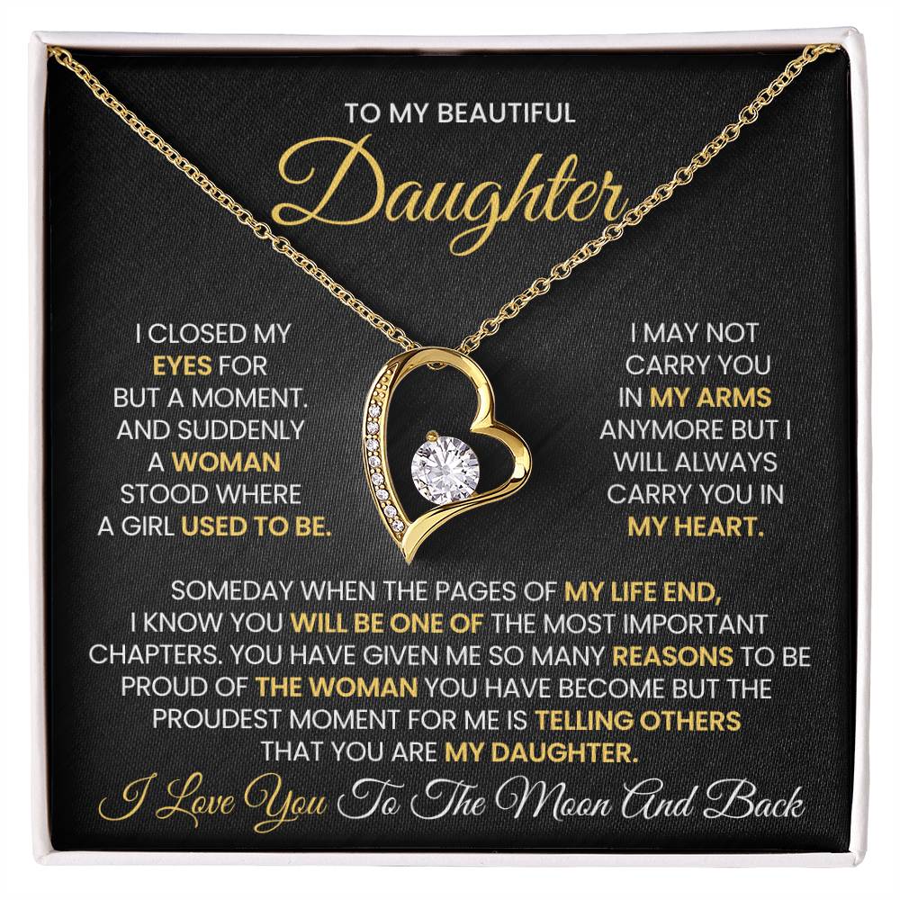 Gift for Daughter From Dad, Necklace for Daughter Birthday, Daughter Keepsake Jewelry, Message Card and Gift Box, Cubic Zirconia, Stainless Steel