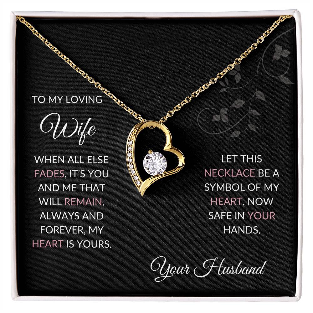 To My Loving Wife Necklace - Heart Pendant with Emotional Message, Anniversary Gift for Her, Romantic Jewelry for Wife, my heart is yours.