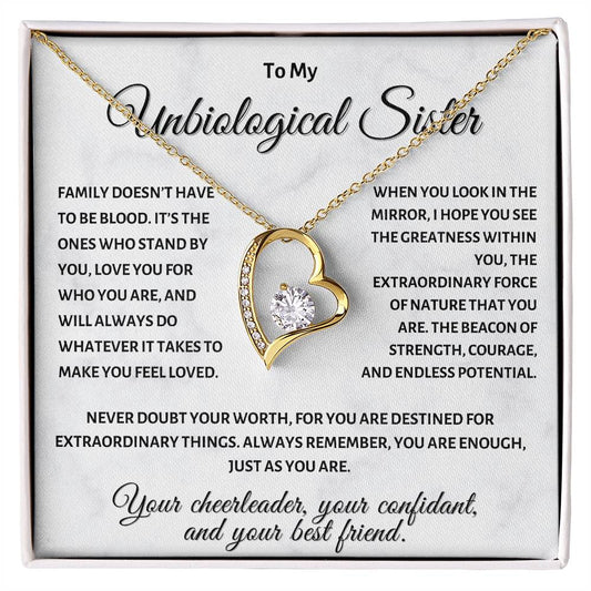 To My Unbiological Sister - Heart Necklace with Sentimental Message