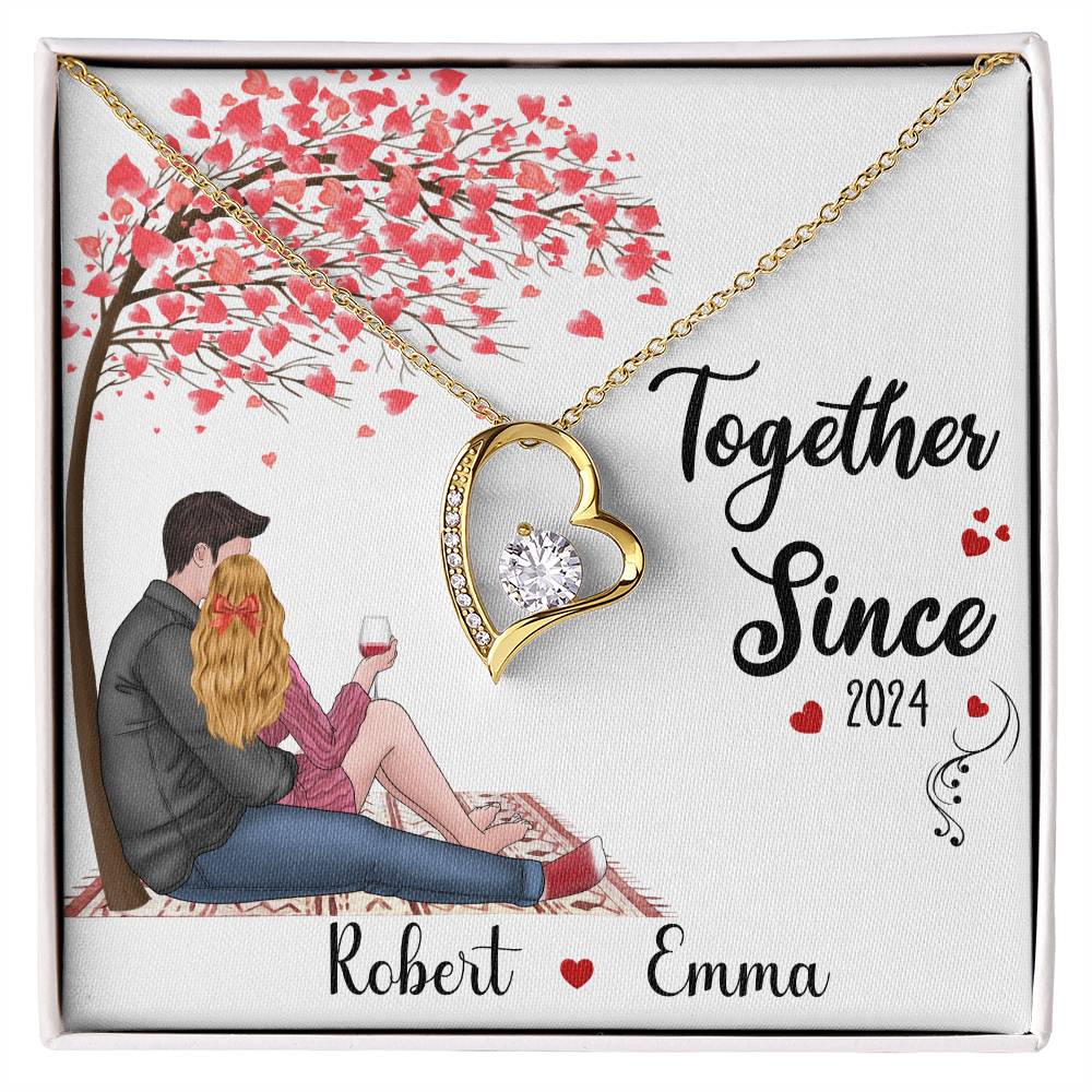 Together Since Necklace – A Romantic Gift for Couples - Heart Pendant Necklace, gifts for her, fiancé necklace, Forever love keepsake.