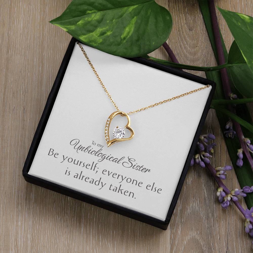 To my Unbiological Sister Necklace, Heart Pendant, Friendship Gift, Love & Appreciation Jewelry, Keepsake Chain, Be Yourself Inspirational Token